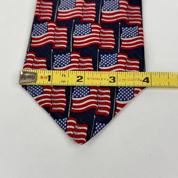 American Traditions USA-Made American Flag Pattern Silk Tie Red/White/Blue Mens - Picture 4 of 7
